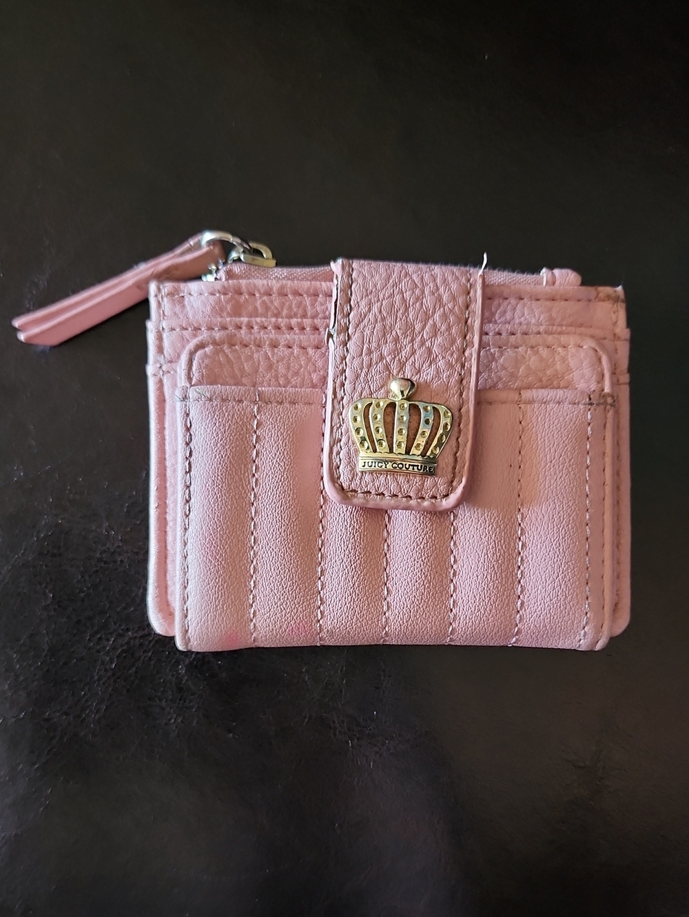 Juicy Couture Pink Quilted Card Wallet with Gold Crown Emblem